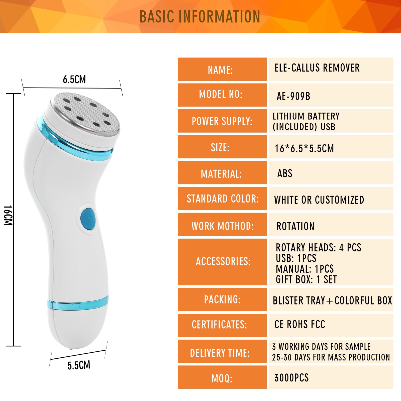 Wireless Rechargeable Callus Remover AE-909B