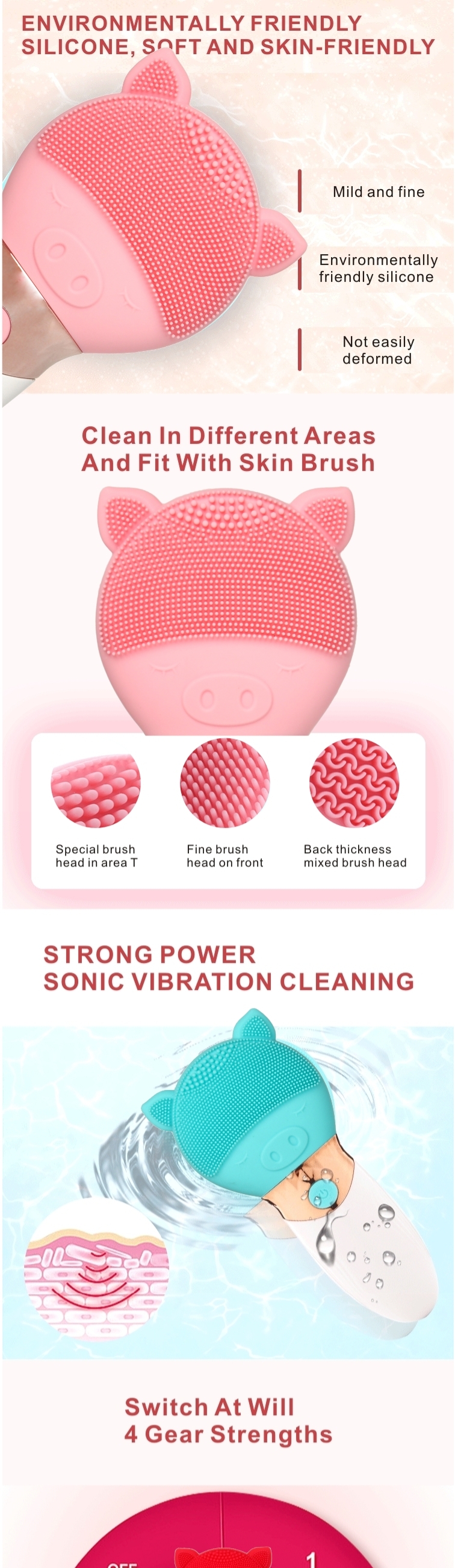 Silicone Facial Brush with long handle AE-616
