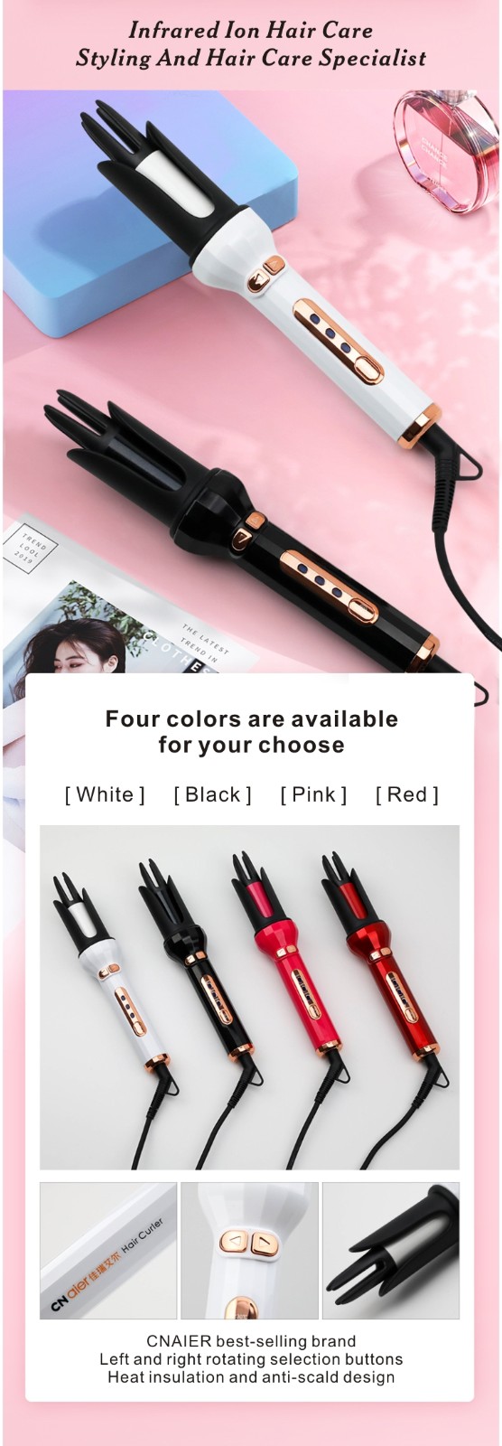 Automatic Iron Hair Curler Professional Heater Curling 360 Two Way Rotating Rechargeable Automatic Hair Curler AE-505