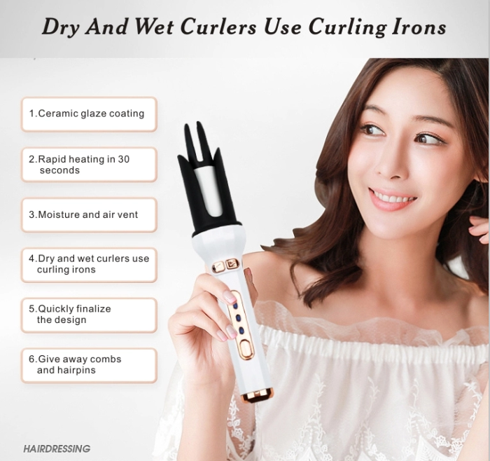 Automatic Iron Hair Curler Professional Heater Curling 360 Two Way Rotating Rechargeable Automatic Hair Curler AE-505