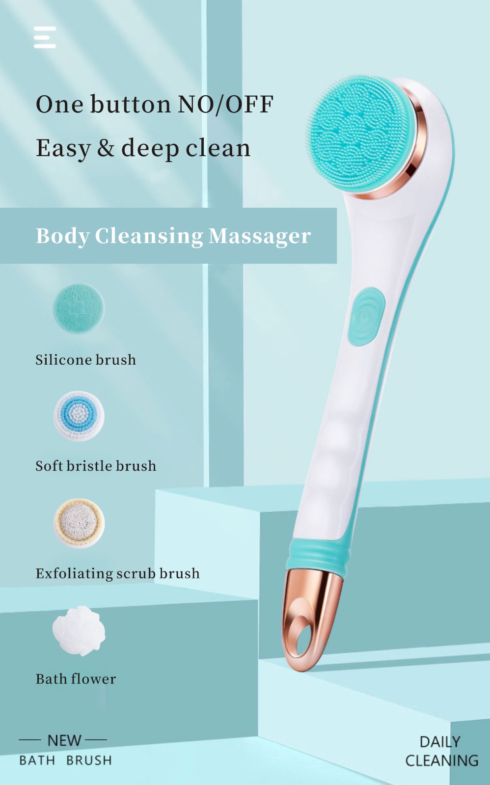 Cordless Body Scrubber Rechargeable Long Handle Bath Brush