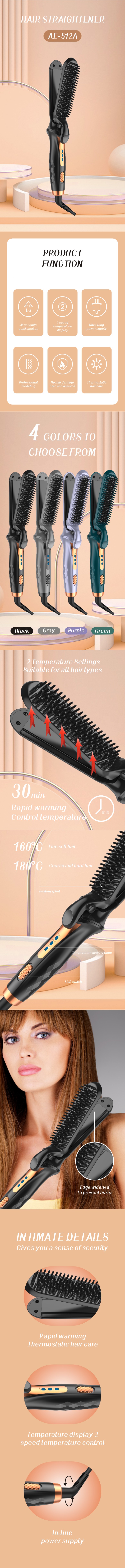 Hot Sale 2 in 1 Curling Straightening Wand with comb professional PTC Heating Wave Hair Clurer Straightener Curling Iron AE-512