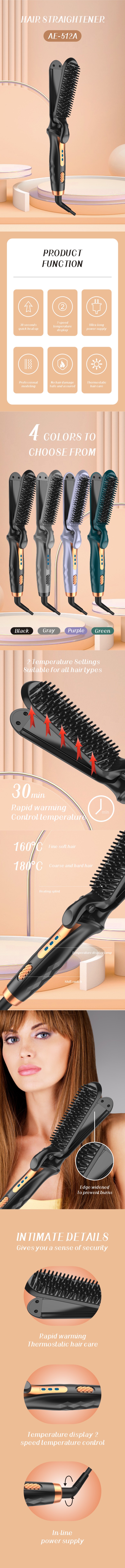 Hot Sale 2 in 1 Curling Straightening Wand with comb professional PTC Heating Wave Hair Clurer Straightener Curling Iron AE-512