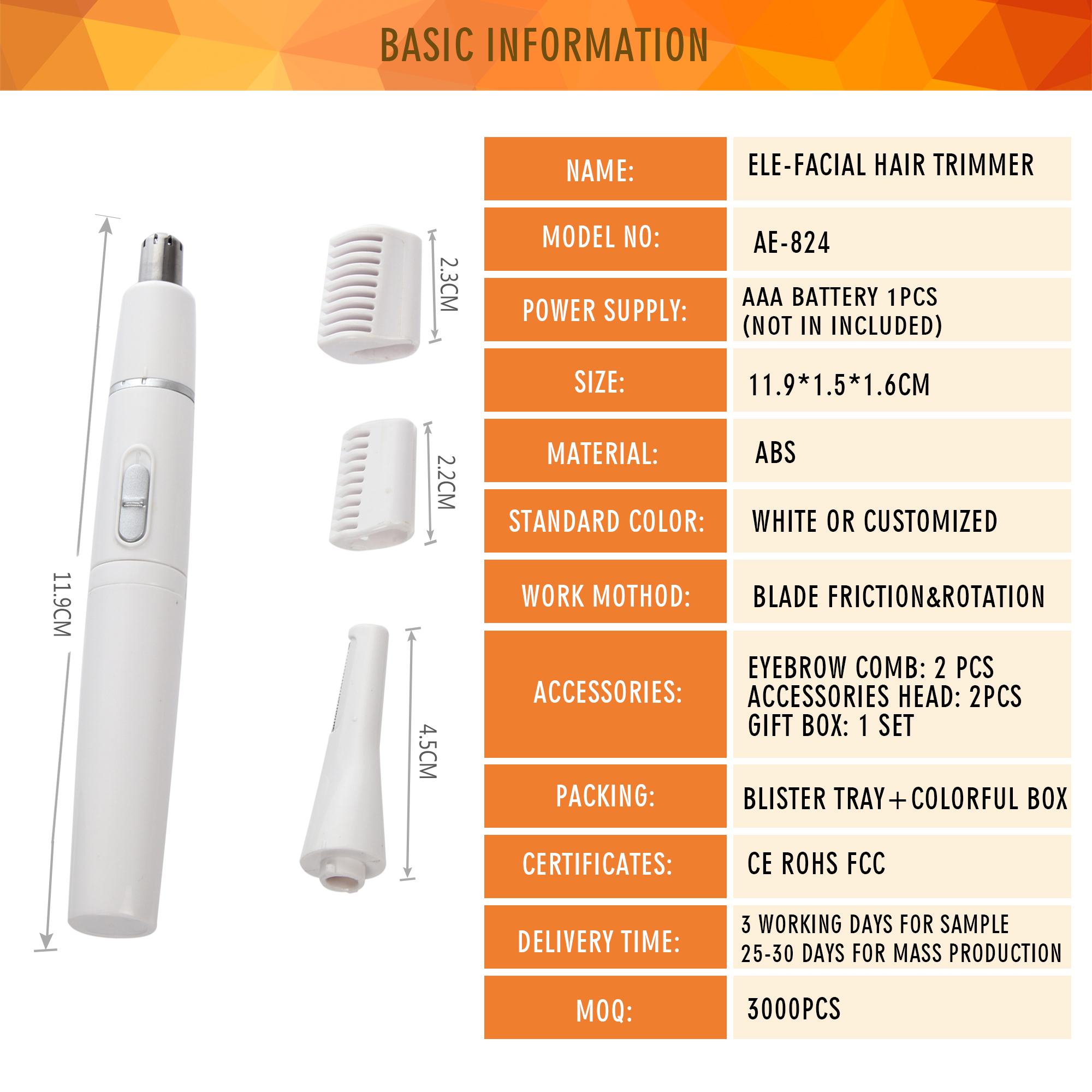 2-1 Eyebrow & Nose Hair Trimmer AE-824