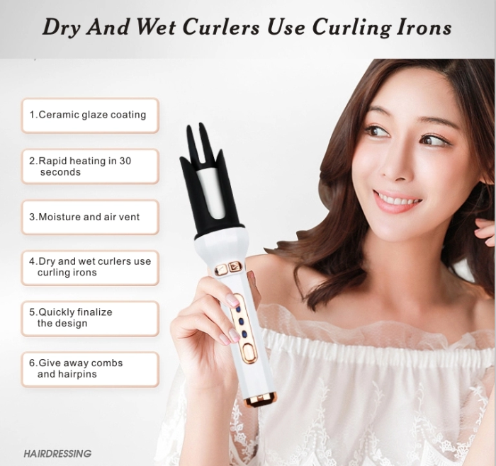 Automatic Iron Hair Curler Professional Heater Curling 360 Two Way Rotating Rechargeable Automatic Hair Curler AE-505 