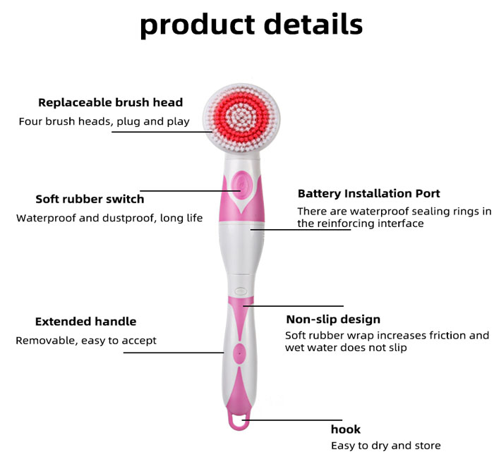 Powerful 4-1 Body Bath Brush with Long Handle AE-8285