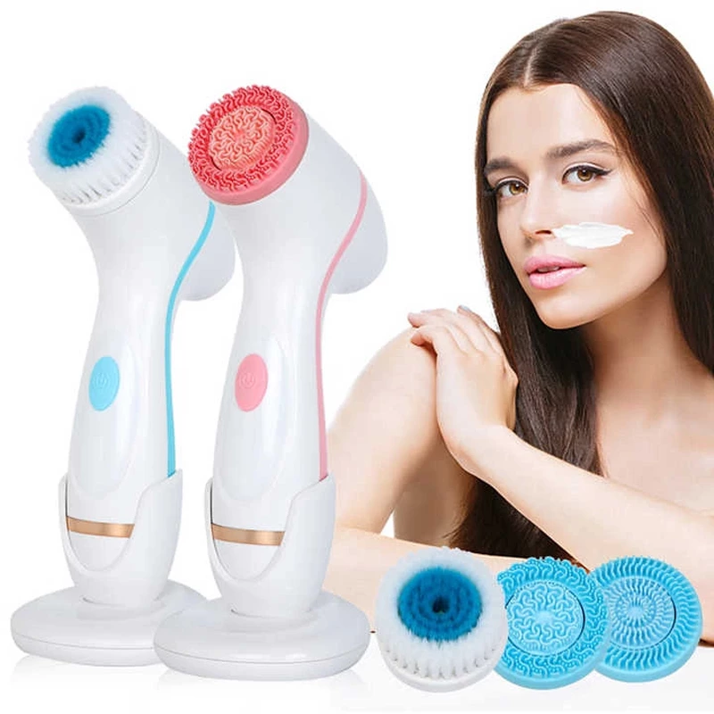 3 In1 Rechargeable Face Brush Rotating Waterproof Sonic Wireless Facial Cleansing Brush With Standing Base Face Scrubber