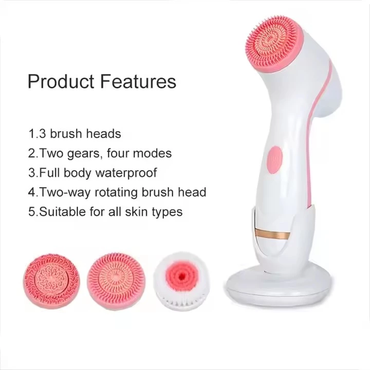 3 In1 Rechargeable Face Brush Rotating Waterproof Sonic Wireless Facial Cleansing Brush With Standing Base Face Scrubber