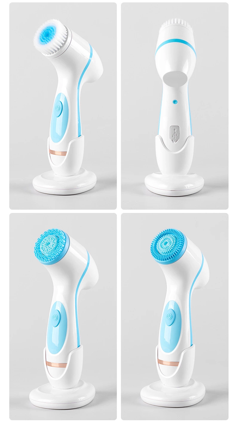 3 In1 Rechargeable Face Brush Rotating Waterproof Sonic Wireless Facial Cleansing Brush With Standing Base Face Scrubber