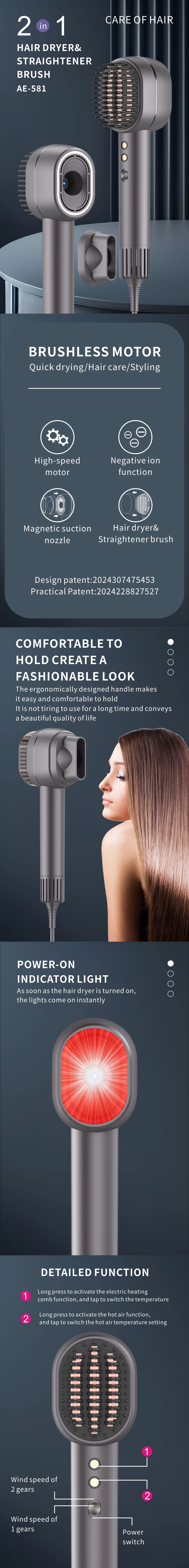 Hot BLDC Hair Dryer with Comb 11000RPM 100 million negative ion hair straightening brush powerful hair dryer 1500w portable hair dryer for home