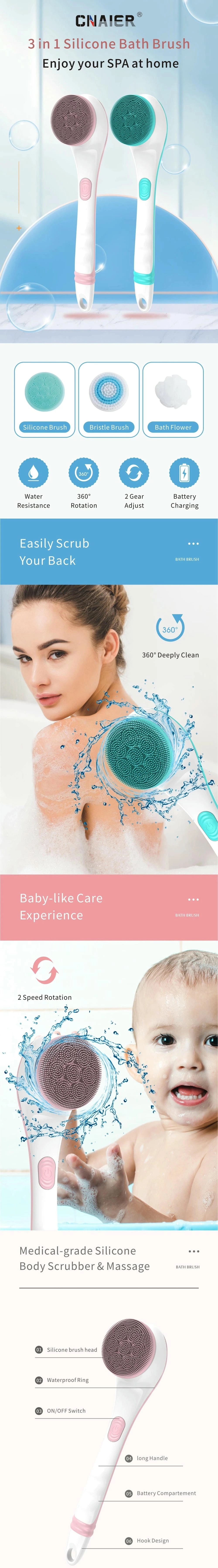 3-in-1 Top Sell Rechargeable Best Electric Shower Scrubber Electric Body Brush