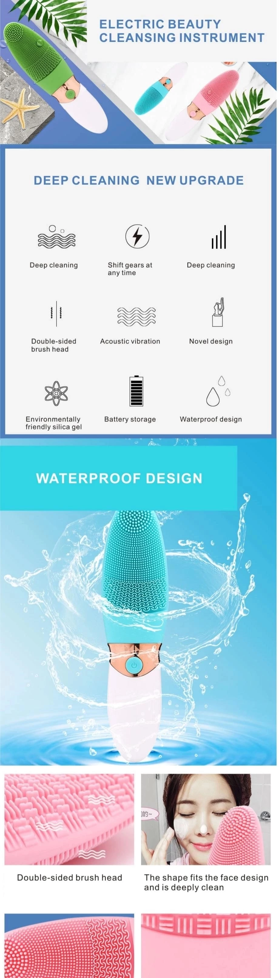 Facial Cleanser Ultrasonic Waterproof Exfoliating Beauty Face Cleansing Electric Brush Mini Silicone Facial Cleaning Brush OEMsilicone face scrubber