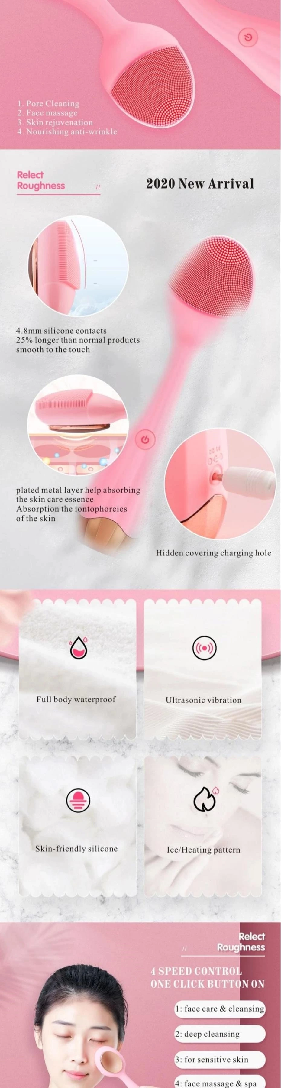 Silicone facial deep cleansing brush beauty device home use electric cleansing device sonic glow brush