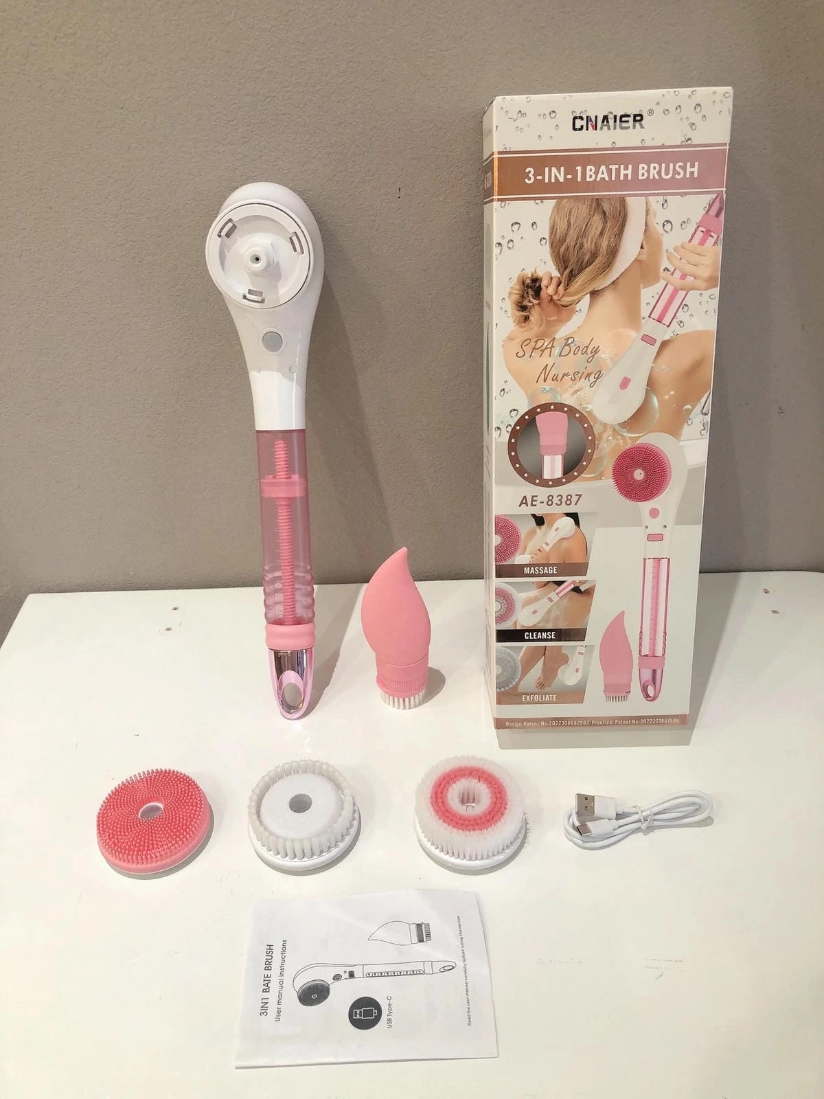 OEM Auto Bubble USB Rechargeable Waterproof Exfoliate Clean Long Handel Back Scrubber Bath Shower Mssage Electric Body Brush electric bath brush